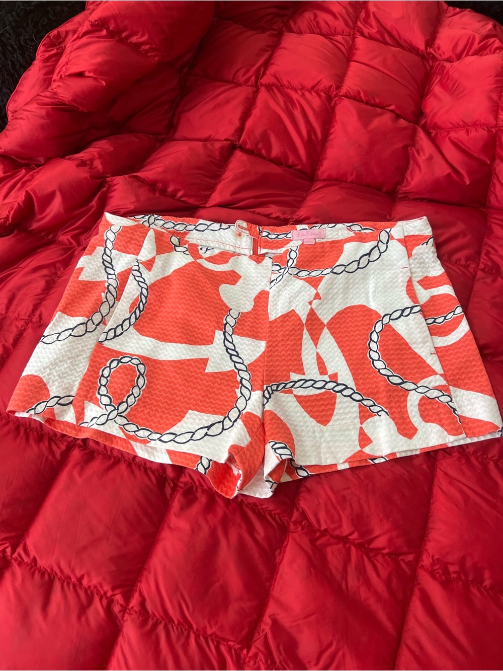 Lilly Pulitzer Orange & White Chain-Print Bermuda Shorts